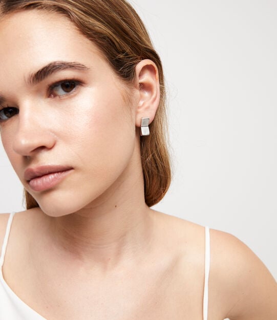 Rectangular-shaped stud earrings, Silver, large